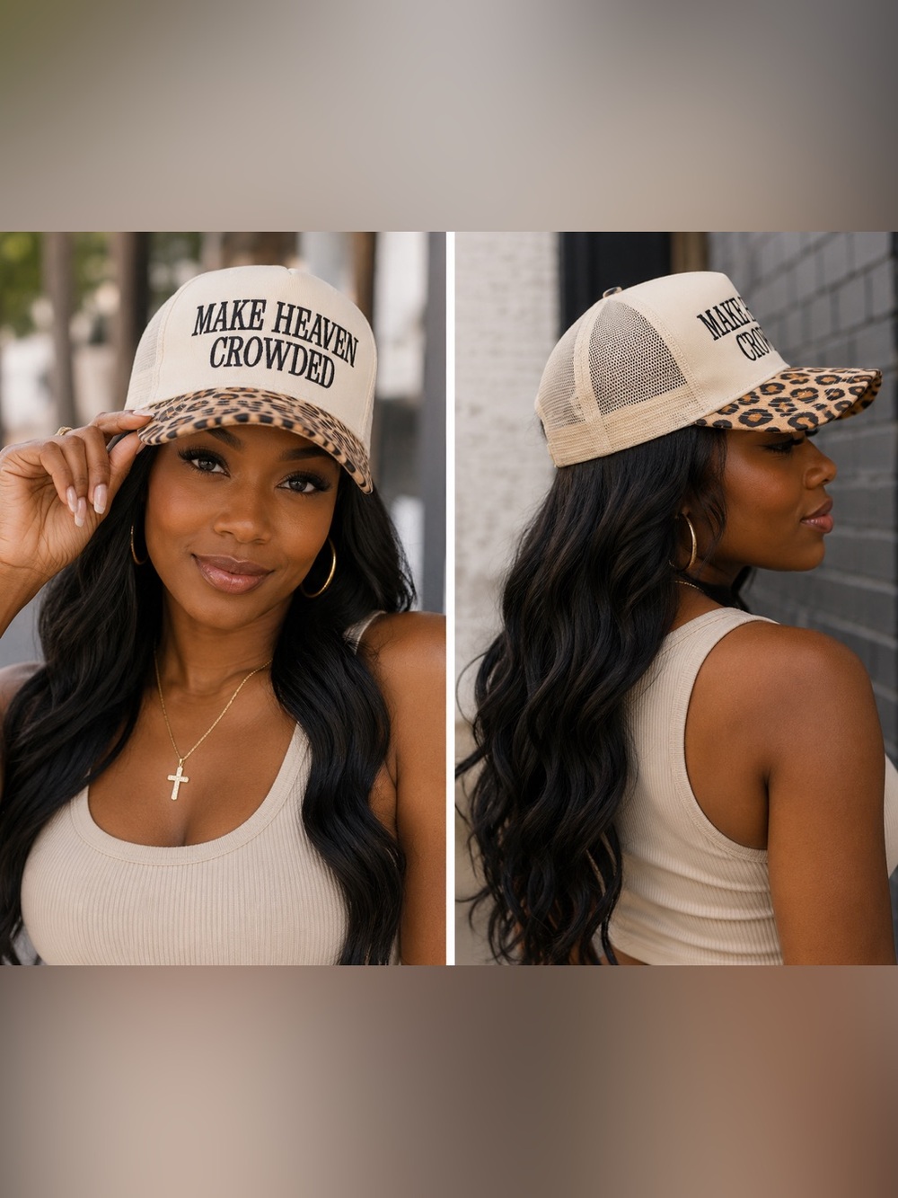 🆕 Make Heaven Crowded Leopard Trucker Hat Christian Faith Snapback NEW - Picture 2 of 2
